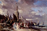 Eugene Isabey Canvas Paintings - Scene De Port